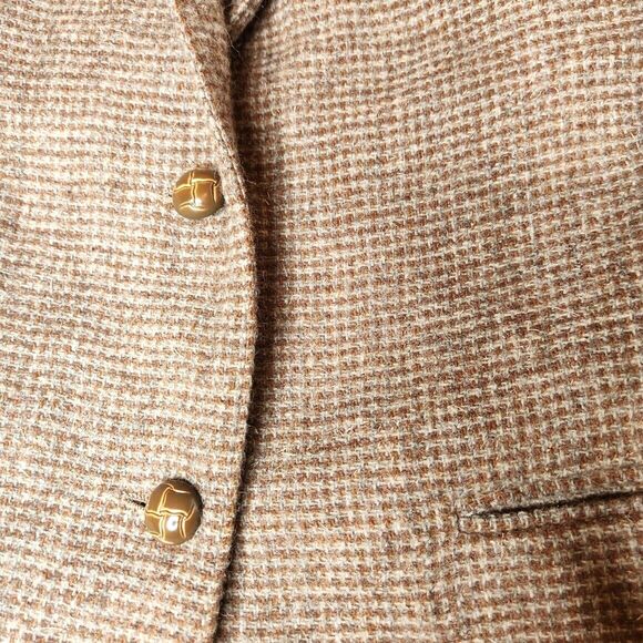 Vintage Woman's Wool Blazer Jacket Sz. 11 Camel Brown Grey Check Academia Y2K - Picture 4 of 9